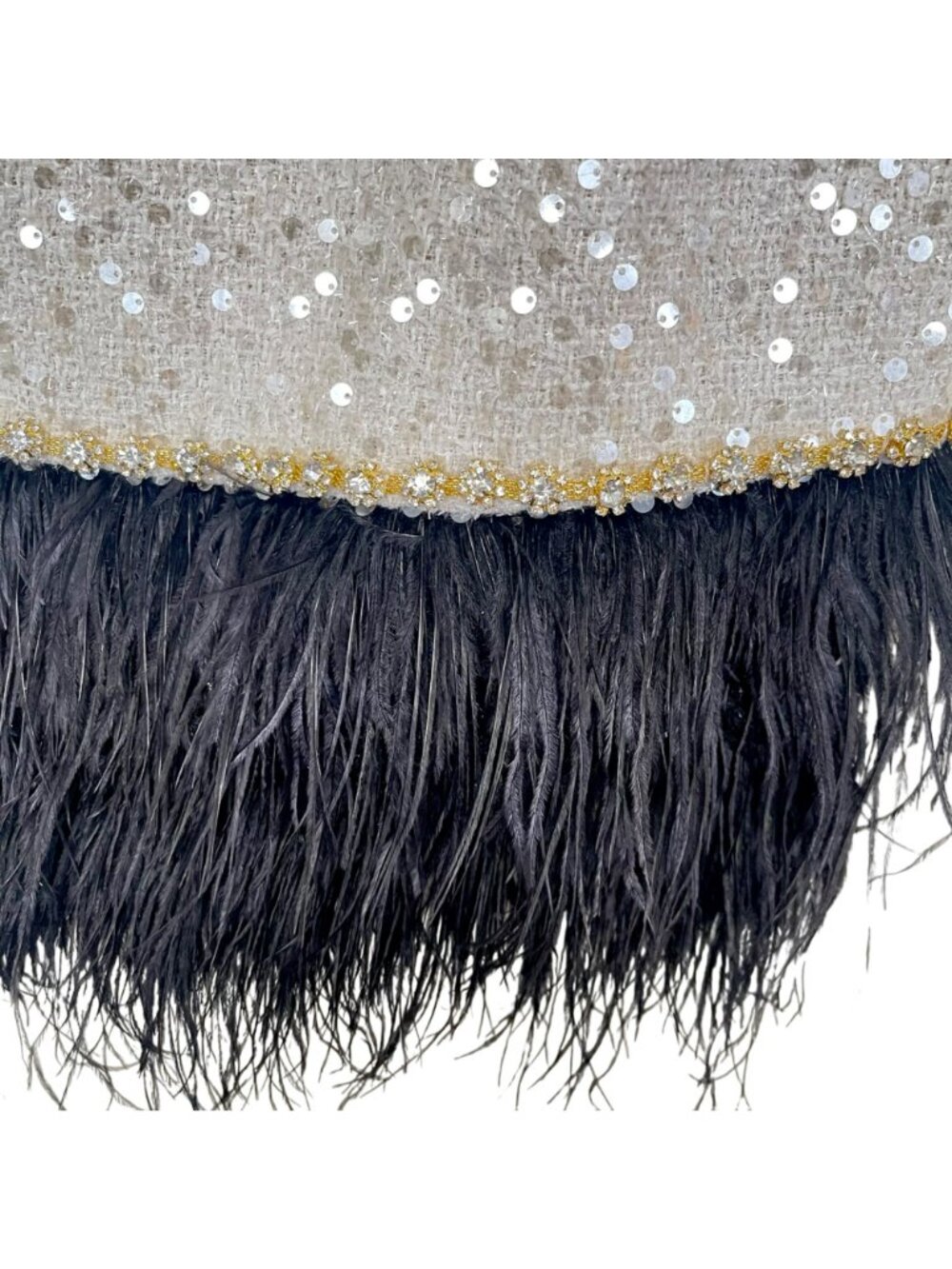 Flora Bea Cream Sequins Black Feather Boa Bella Tweed Top Size Small NWT - Picture 5 of 8